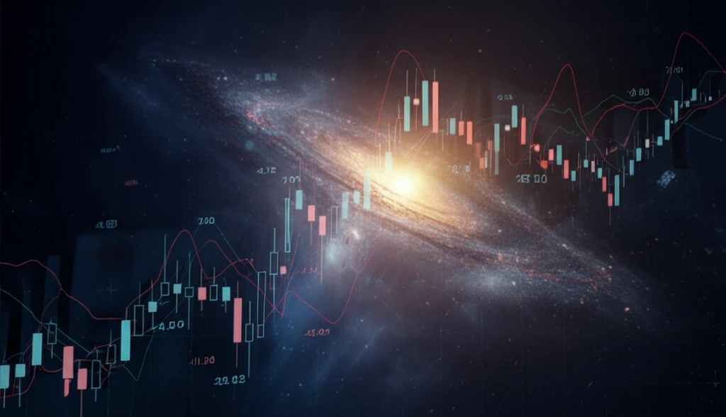Financial market chart transforming into a galaxy, symbolizing algorithmic market prediction.
