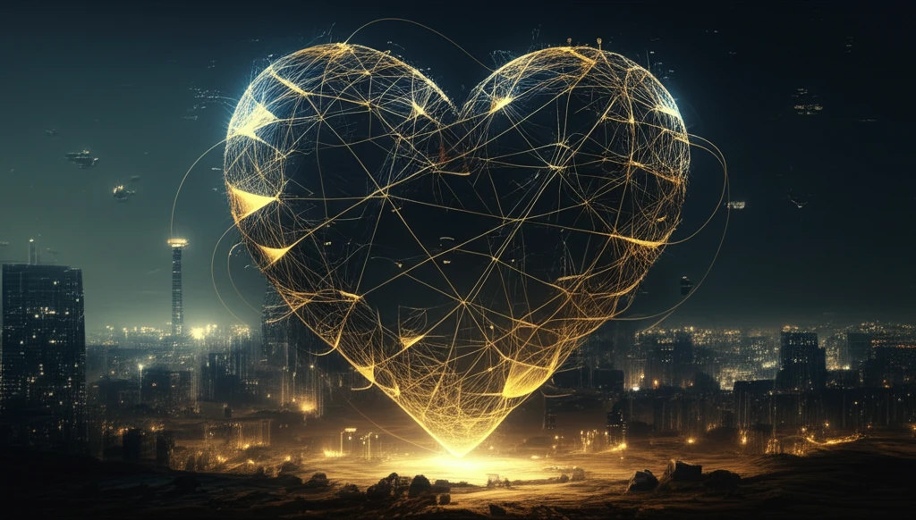 Interconnected threads forming a heart, symbolizing brand loyalty.