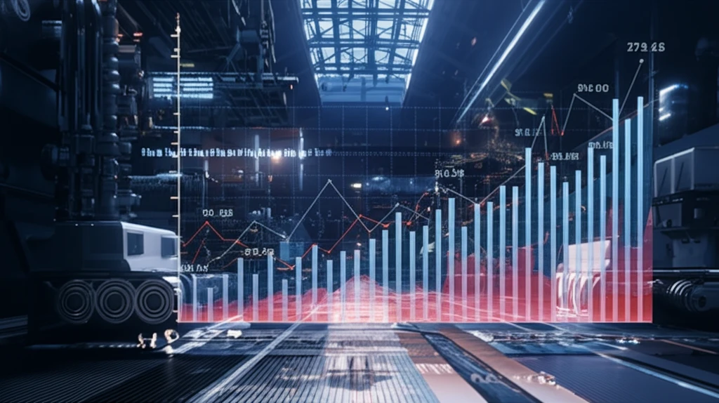 Surreal digital illustration of a factory production line adapting to fluctuating customer demand.