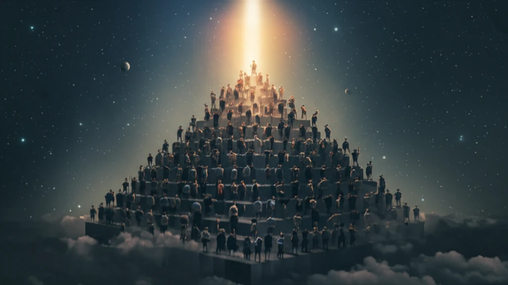 Diverse group on stratified pyramid, illuminated by the Central Limit Theorem.
