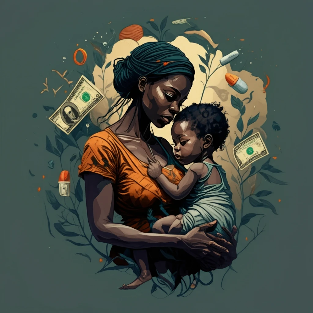Mother and child surrounded by healthcare symbols