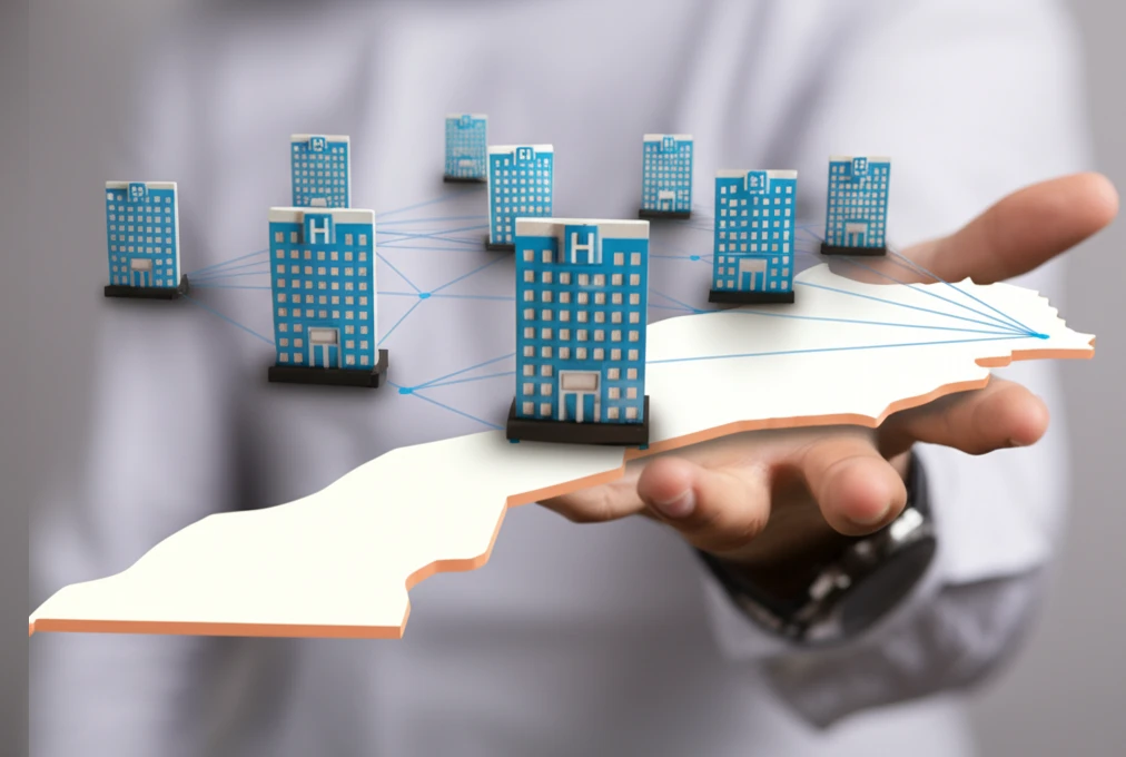 Interconnected hospitals in Morocco symbolizing technical efficiency.