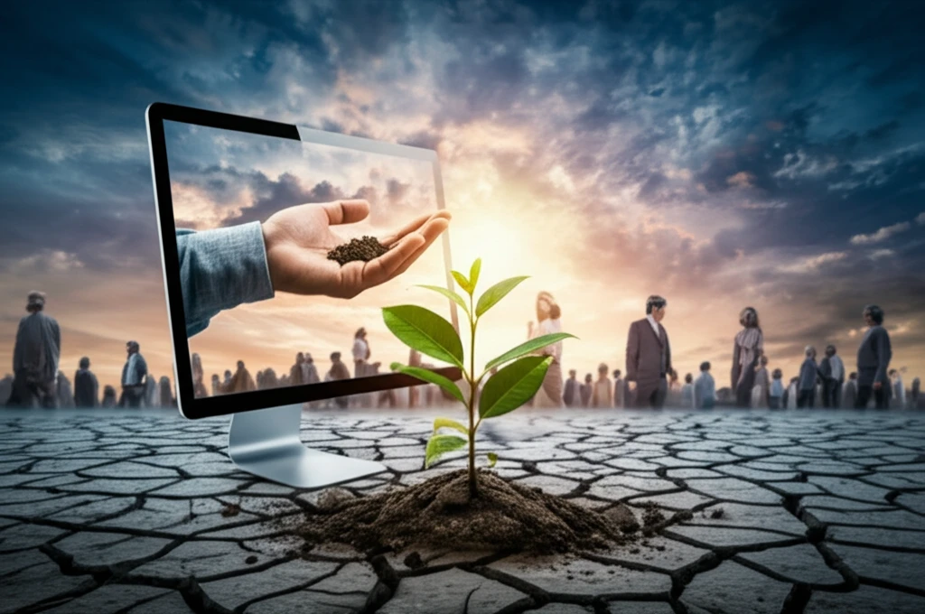 Hand extending seed to diverse group