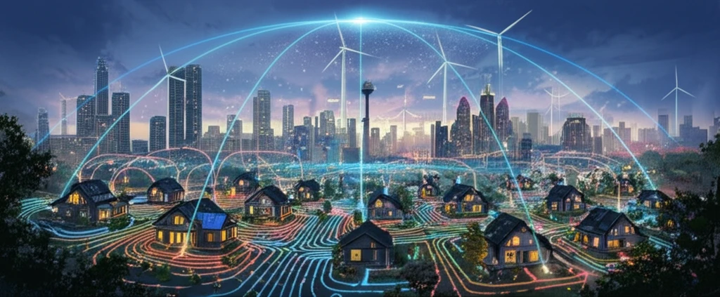 Futuristic energy community powered by renewables.