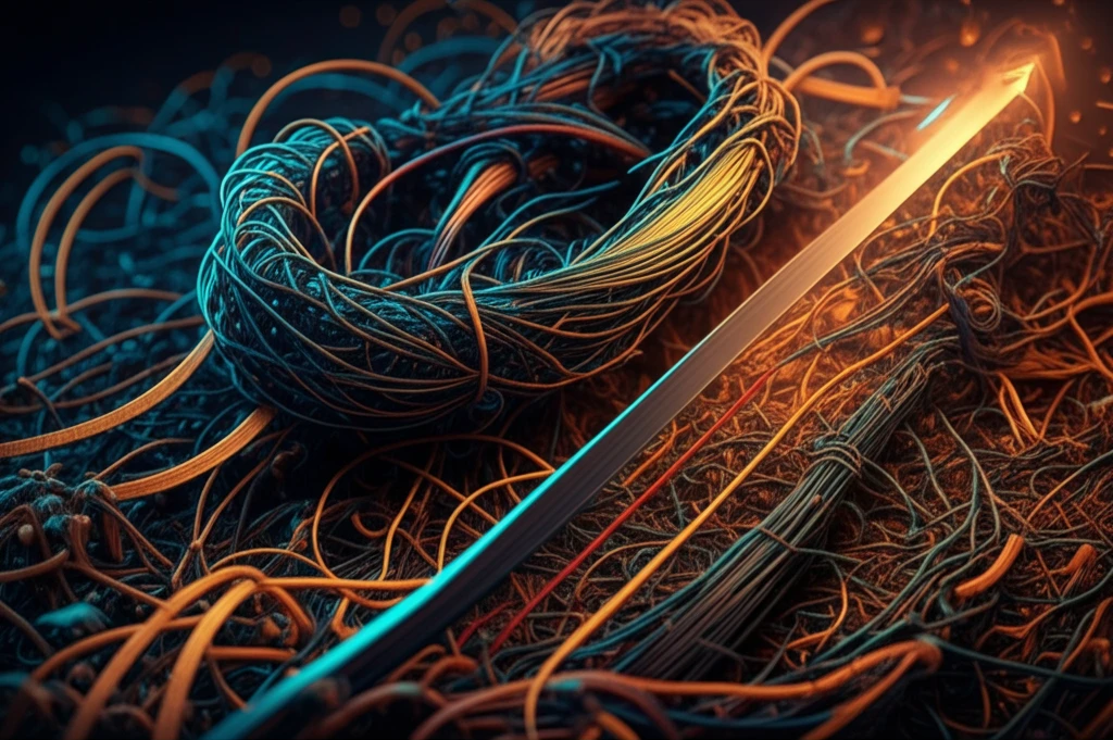 Tangled threads aligning to reveal order.