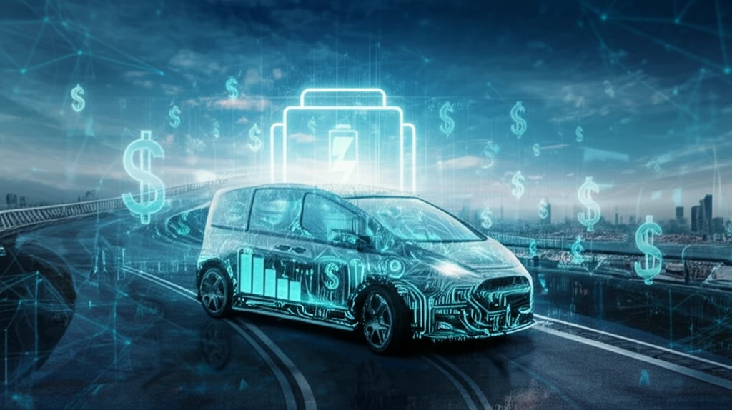 Electric car with glowing tech features symbolizing the balance between cost and innovation.