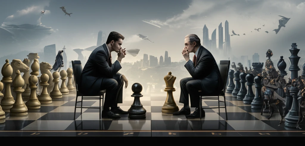 A surreal image representing strategic interactions and the potential for collusion in game theory.