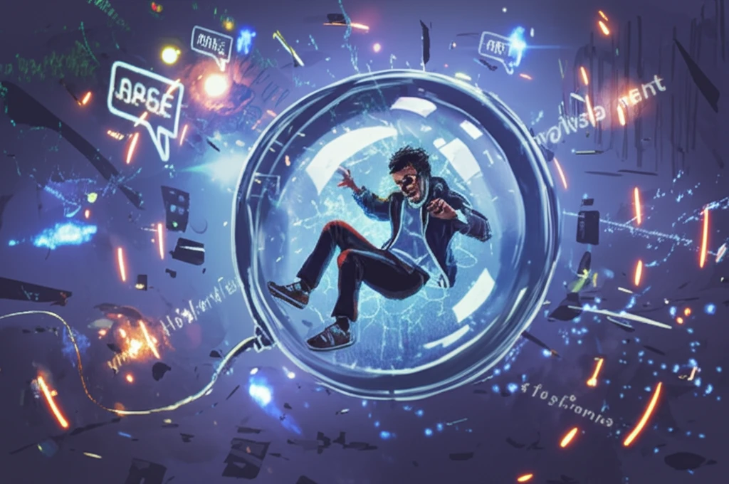 Person trapped in a data bubble, reaching for freedom from online tracking.