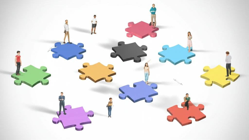 Diverse group collaboratively solving complex puzzle