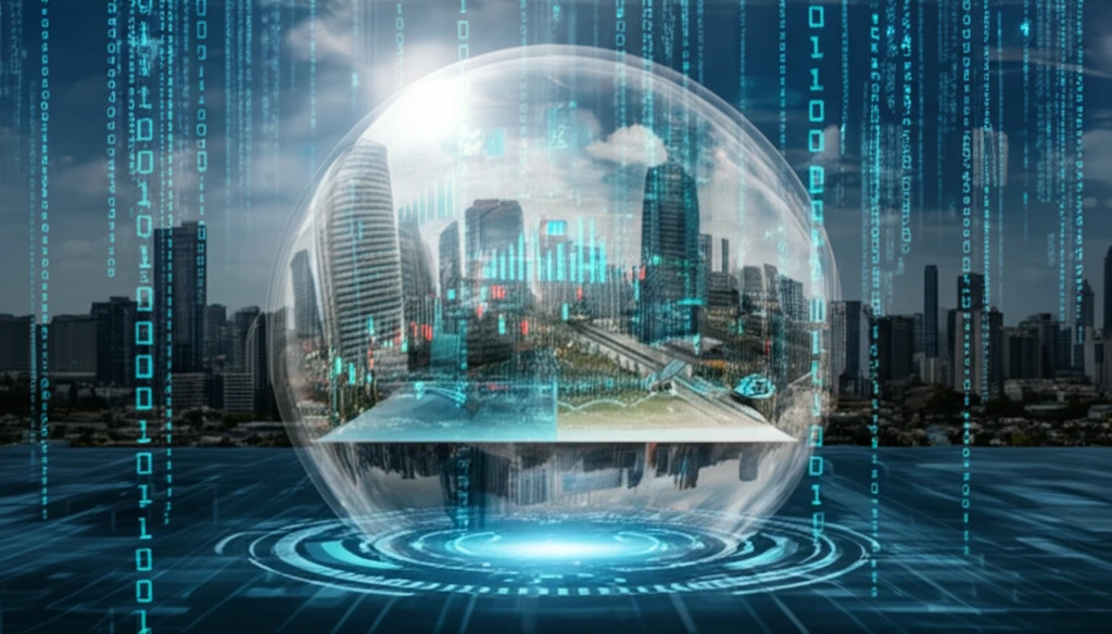 Crystal ball with stock market charts and algorithms inside.