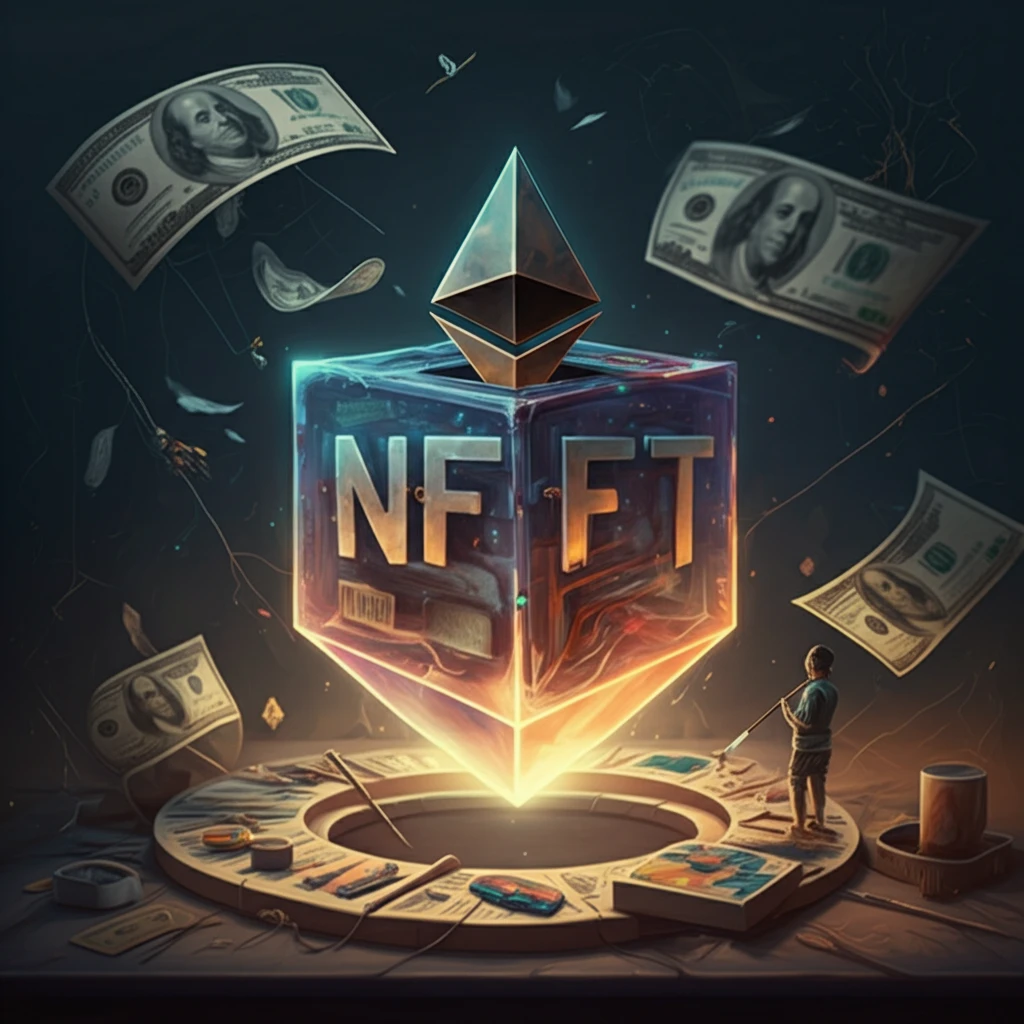 Digital artist creating an NFT with blockchain code, representing the future of NFT royalties.