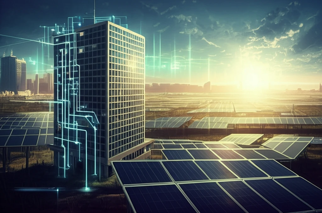 Corporate building powered by a vibrant solar farm