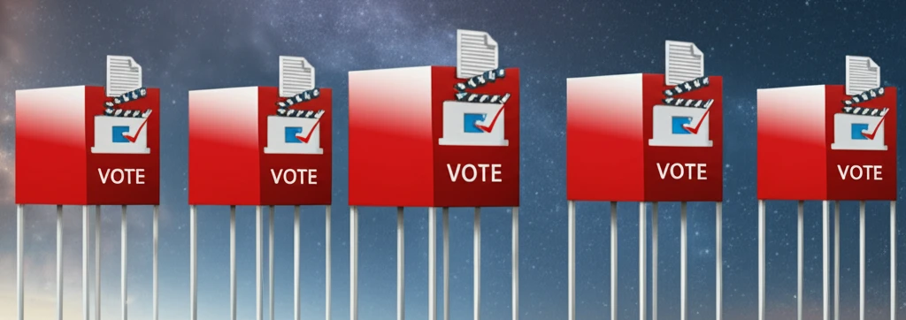 Image illustrating the concept of rank aggregation merging voting and movie recommendations.
