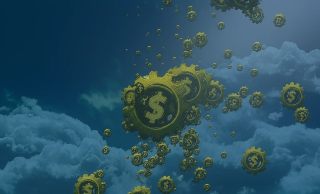 Intertwined gears and price tags symbolizing market forces and sticky prices.