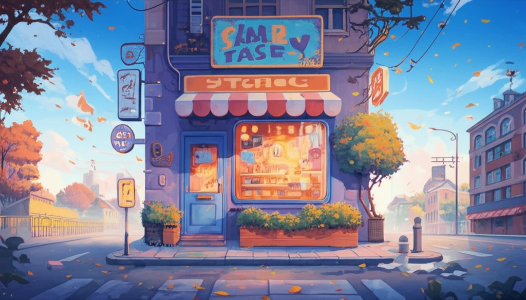 A small store morphing through seasons, symbolizing the store life cycle.