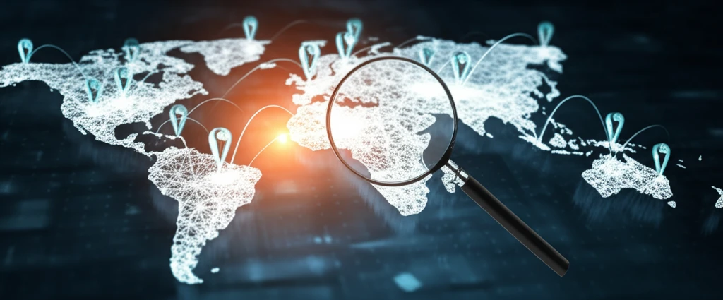Interconnected data points forming a stylized map