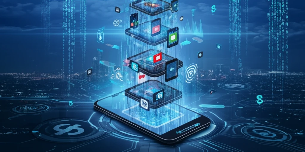 Digital illustration of apps merging under the Digital Markets Act