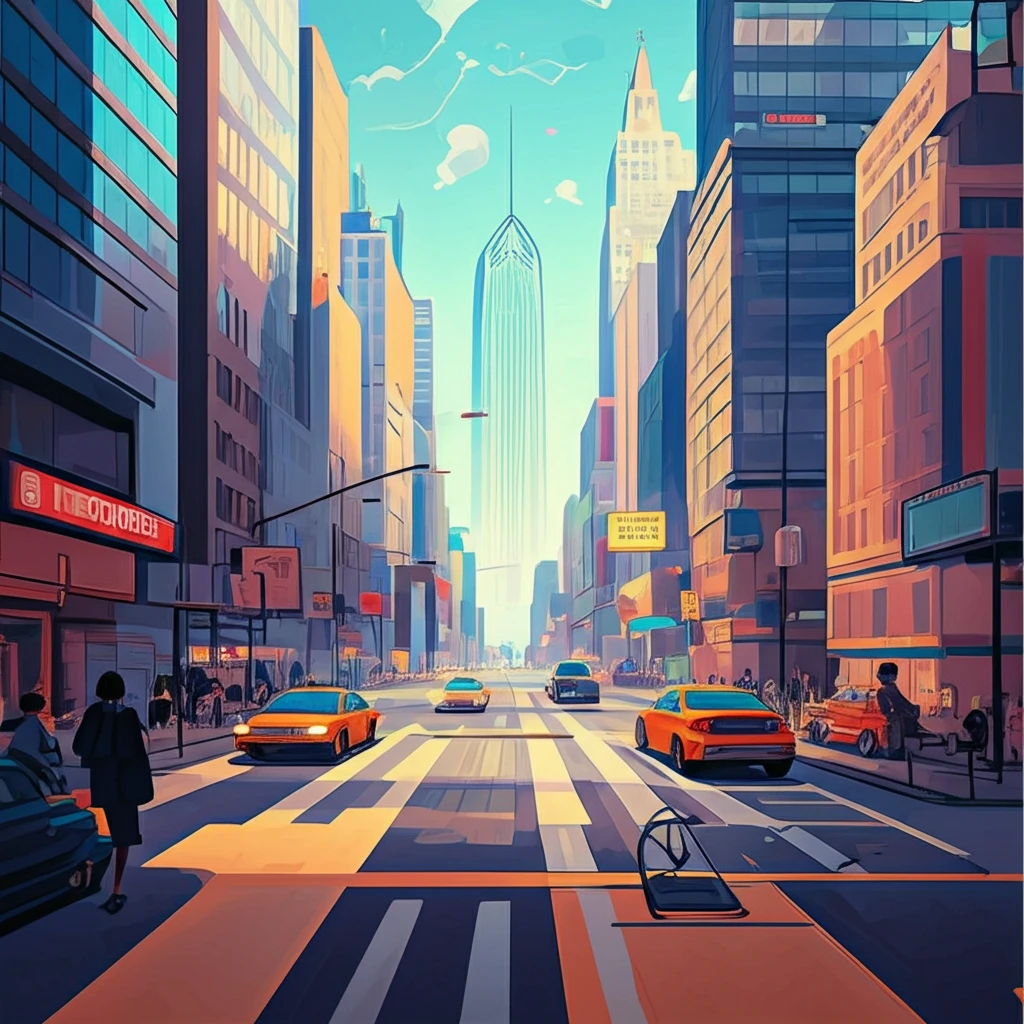 Surreal illustration of interconnected pathways in a balanced, equitable city, symbolizing urban accessibility.