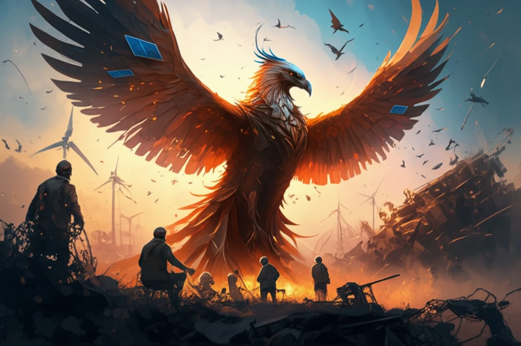 Phoenix rising from disaster symbolizing social entrepreneurship