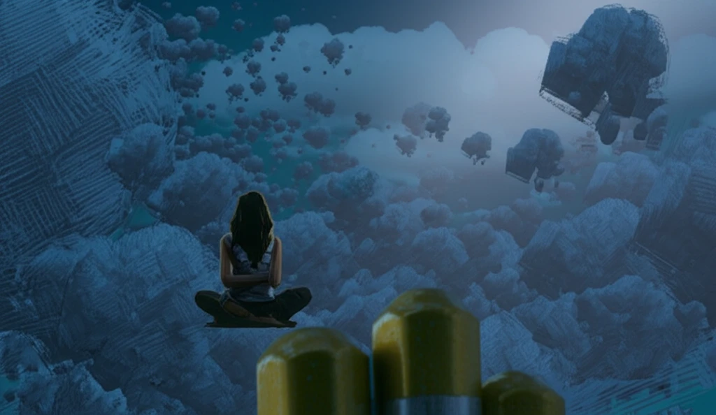 Surreal digital illustration of a person trapped inside an echo chamber.