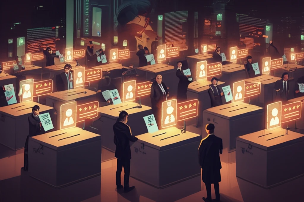 Diverse voters casting ballots featuring glowing approval symbols and rankings, representing a modern, simplified voting system.
