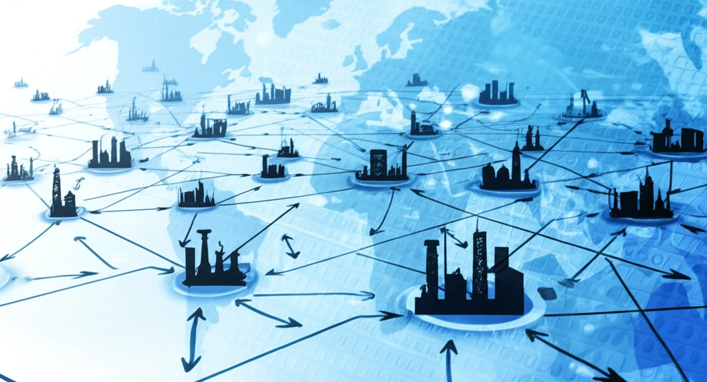 A network of interconnected industries with global connections.