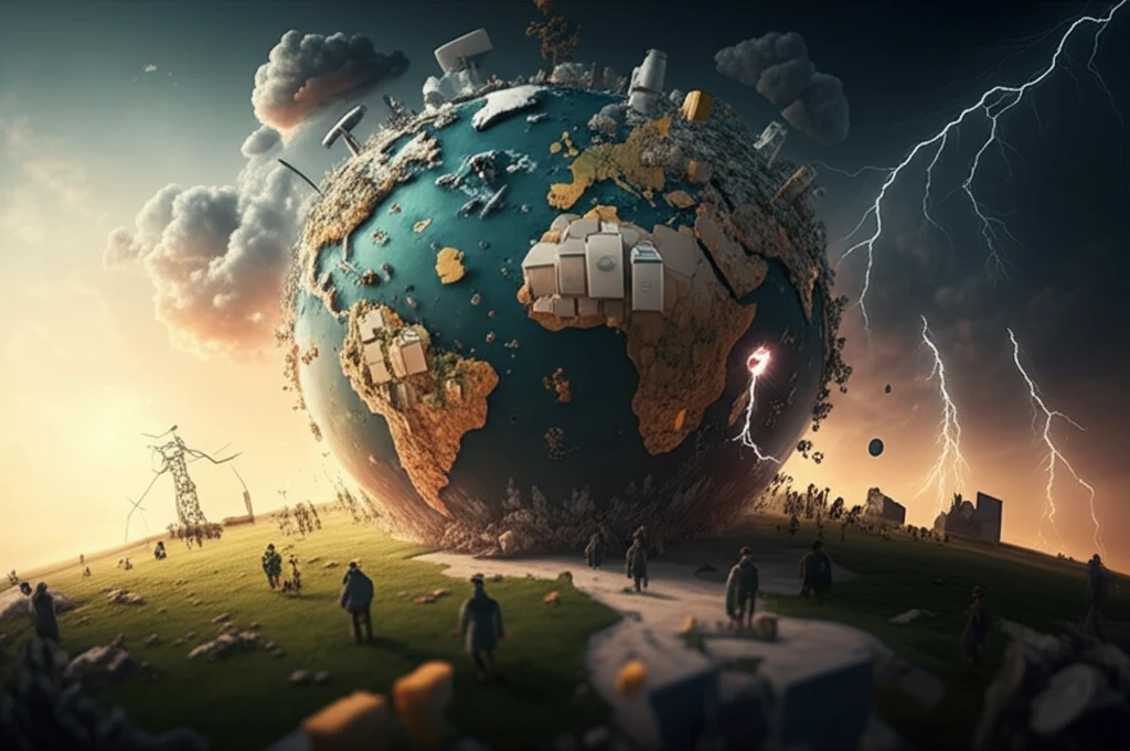 Turbulent dairy market: A global map made of dairy products experiences a storm, symbolizing price volatility.