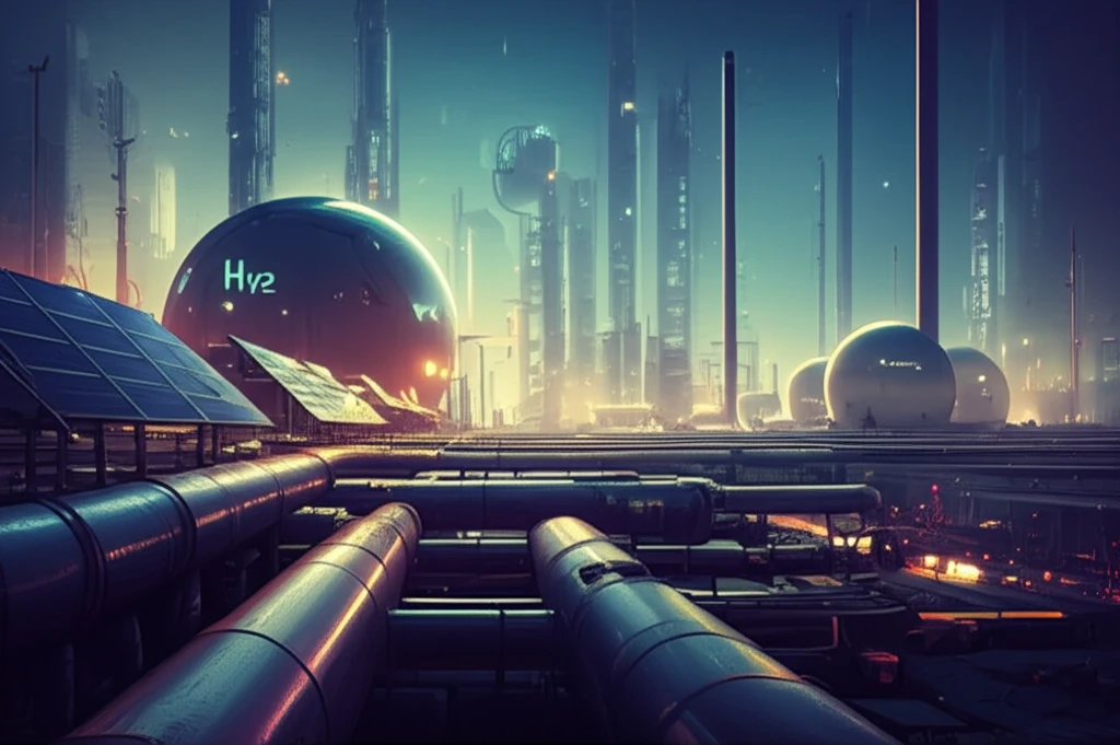 Futuristic illustration of hydrogen infrastructure in Europe.