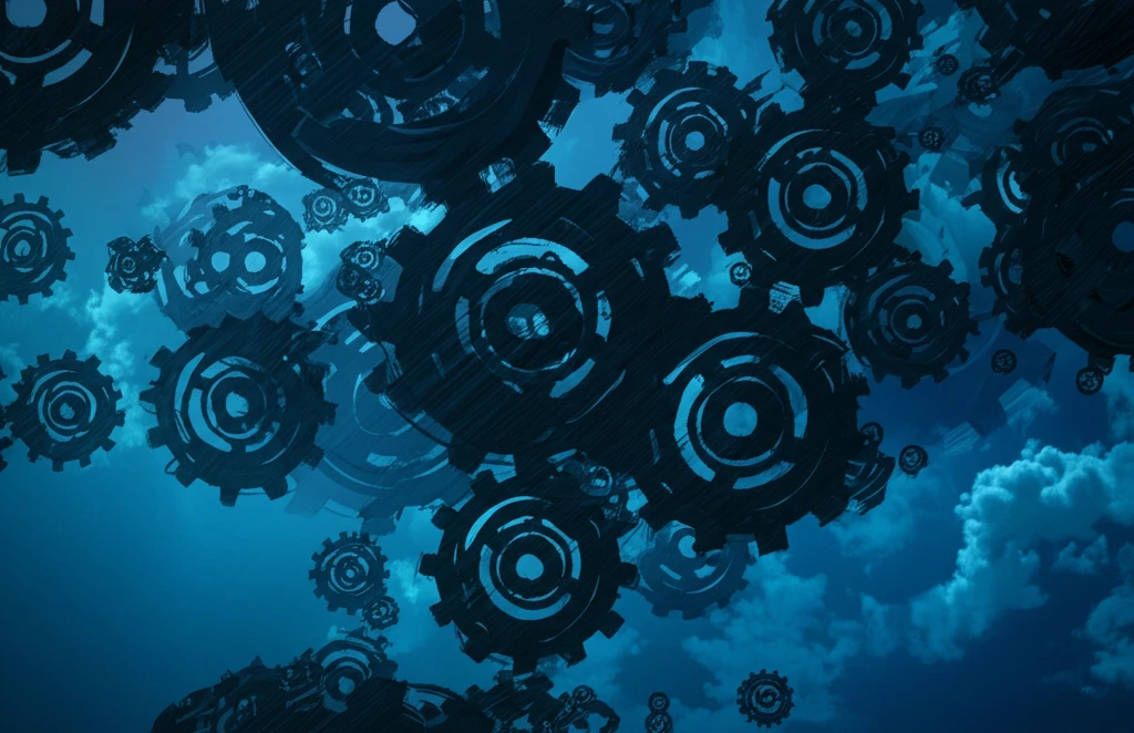 Interconnected gears and cogs representing a firm with varying influence, symbolizing granular effects.