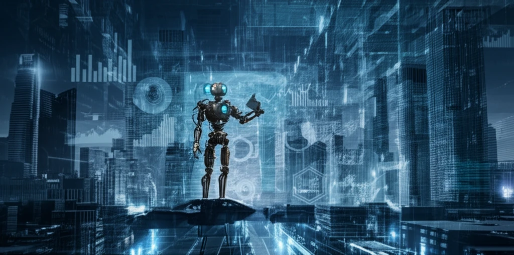 AI agent navigating a financial cityscape