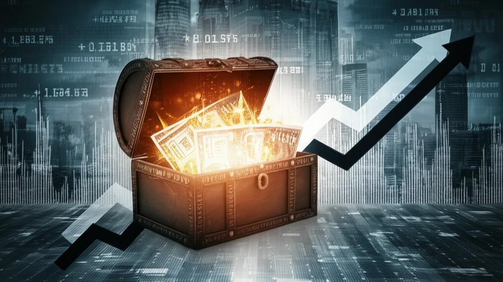 Treasure chest of stock charts symbolizes hidden alpha in financial markets.