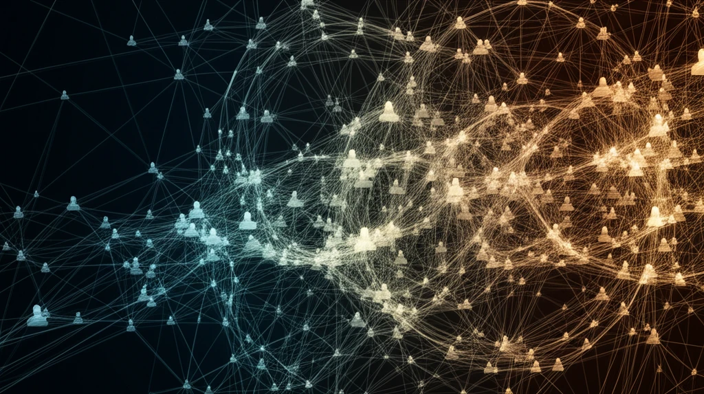 Complex network of interconnected nodes representing financial market agents.