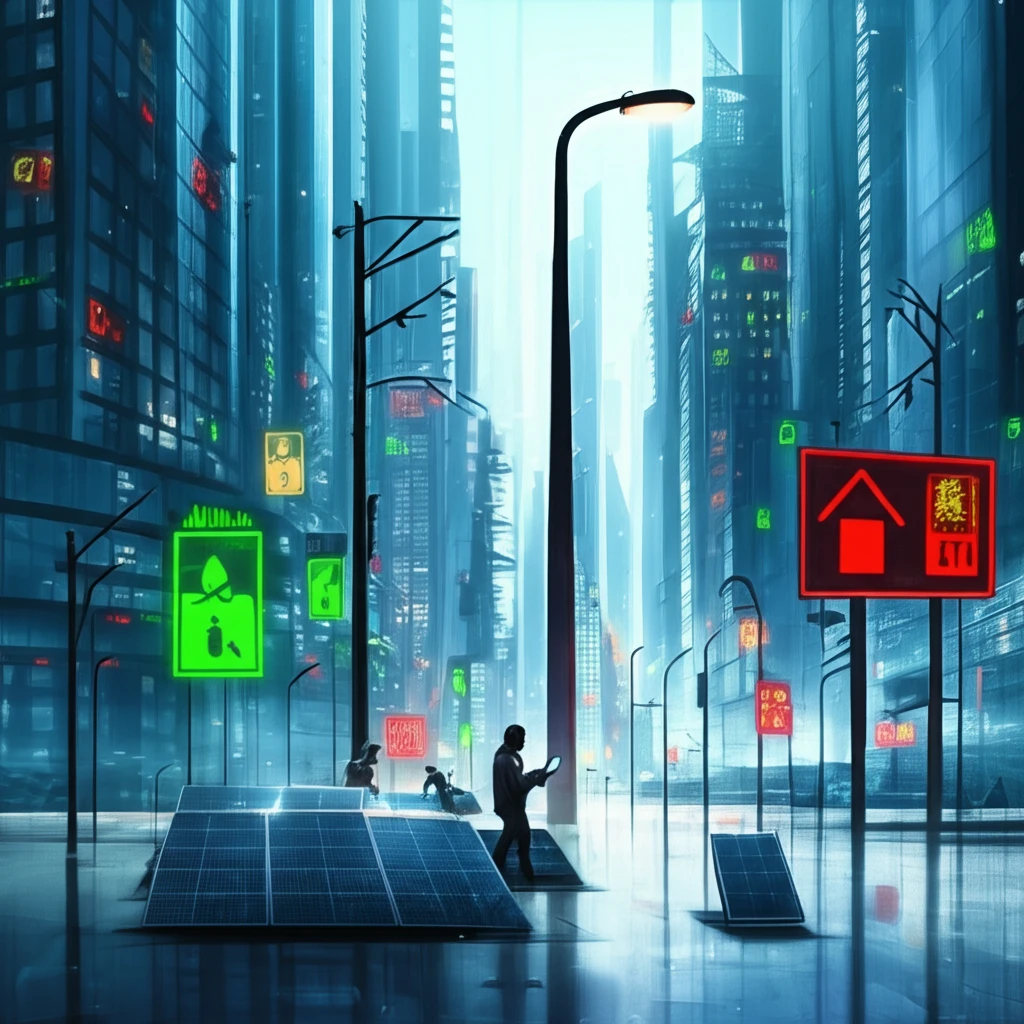 Surreal cityscape powered by renewable energy with dynamic electricity pricing.