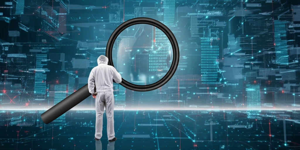 Abstract image of a researcher analyzing data within a defined boundary.