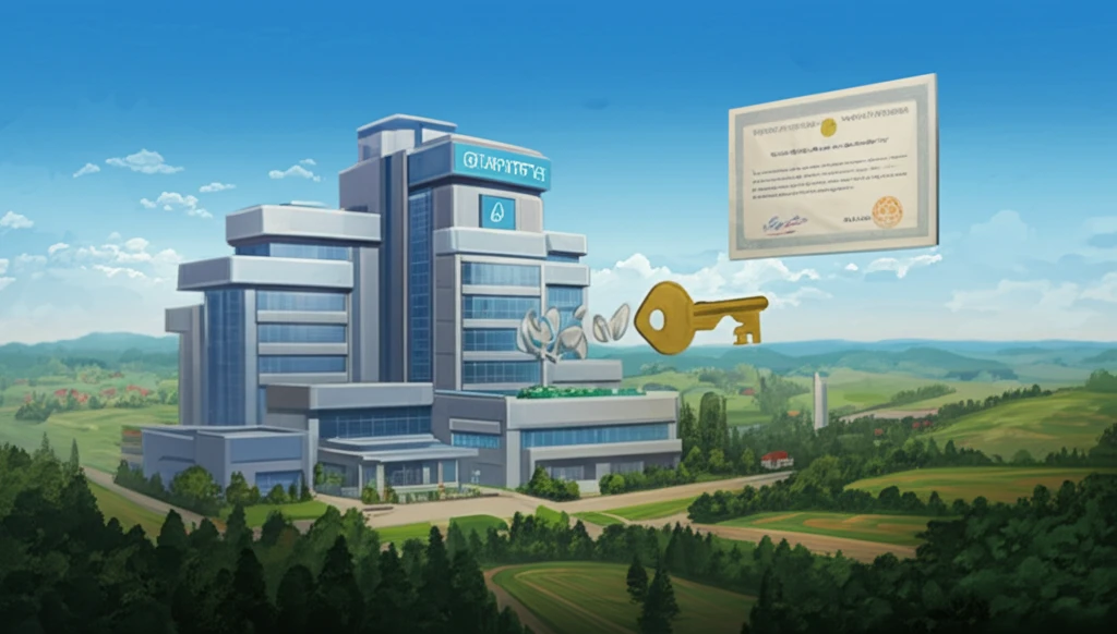 Surgical center hovering above rural area.