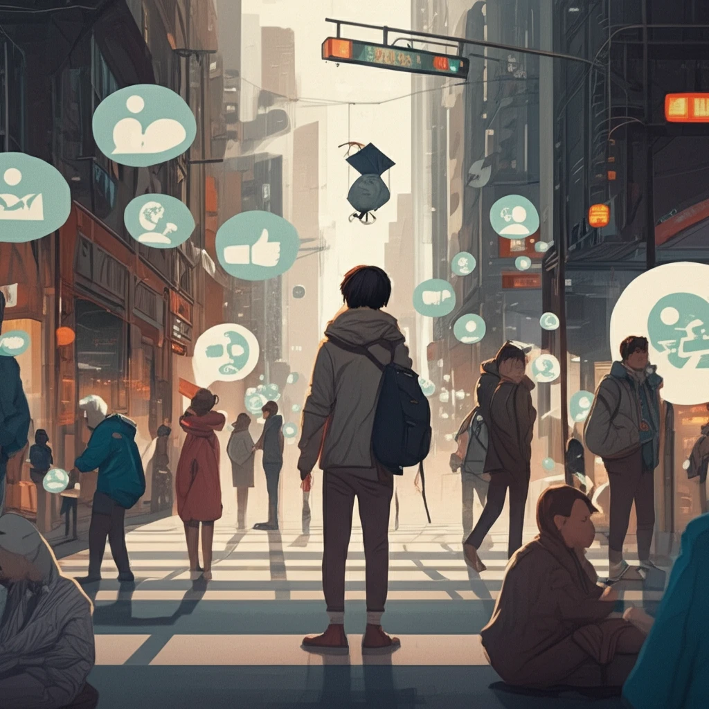 Diverse community practicing social distancing, influenced by socioeconomic factors.