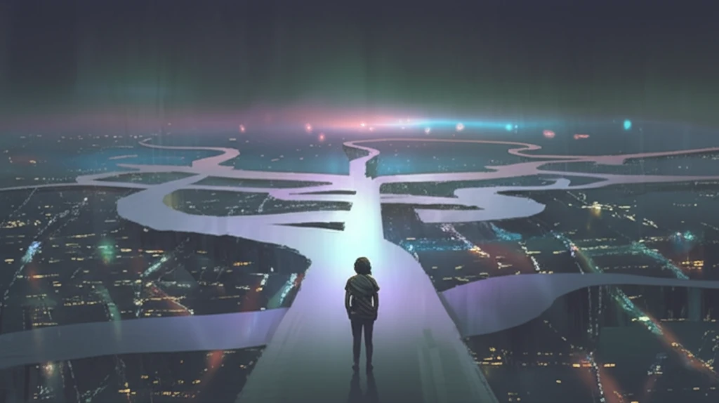 Crossroads with illuminated paths representing choices within a consideration set.