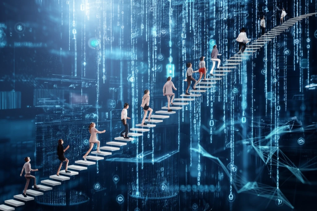 Personalized staircases adapting to individual climbers amidst data streams.