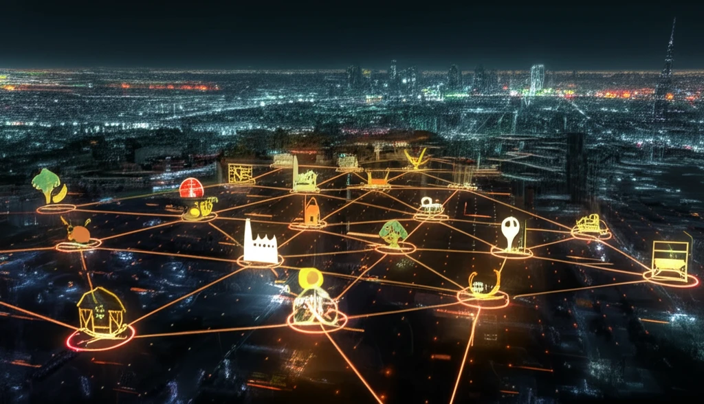A digital illustration of a resilient food supply chain network.