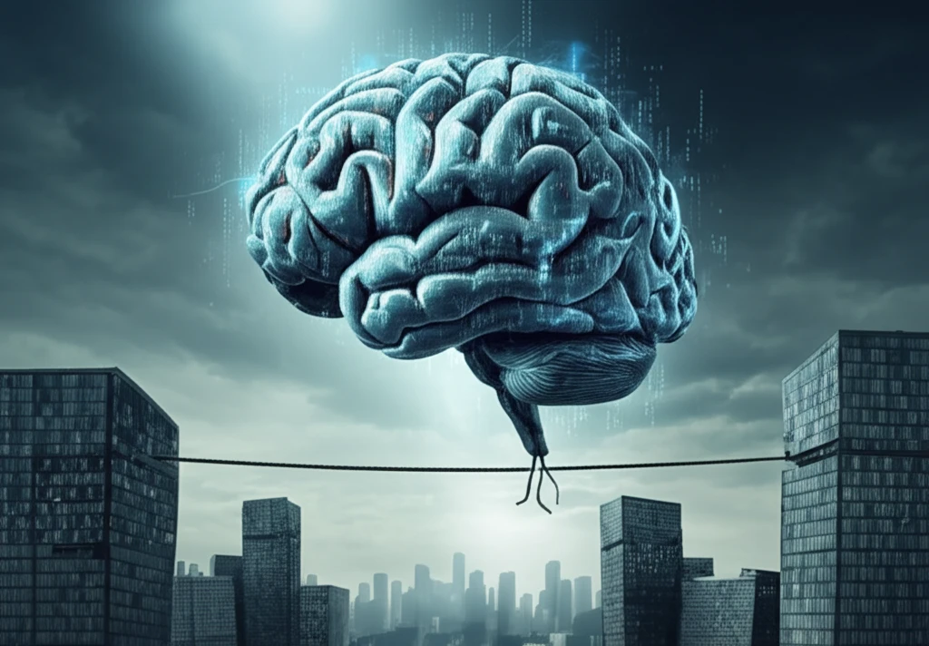 AI brain balancing on a tightrope