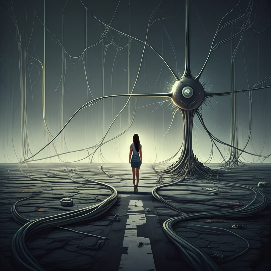 A person at a crossroads of neural networks, representing strategic decision-making inspired by game theory.