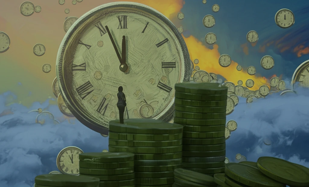 Time versus money: a surreal illustration showing the economic trade-off.