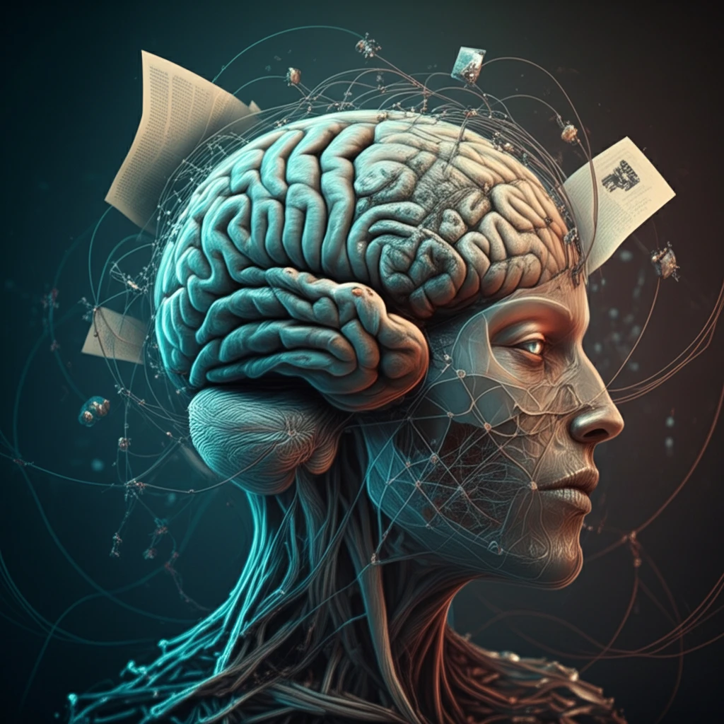AI brain connecting to historical newspapers