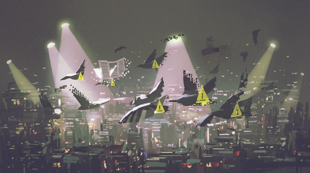 Digital illustration symbolizing the challenge of discerning truth from fake news in the digital age, with attention spotlights.