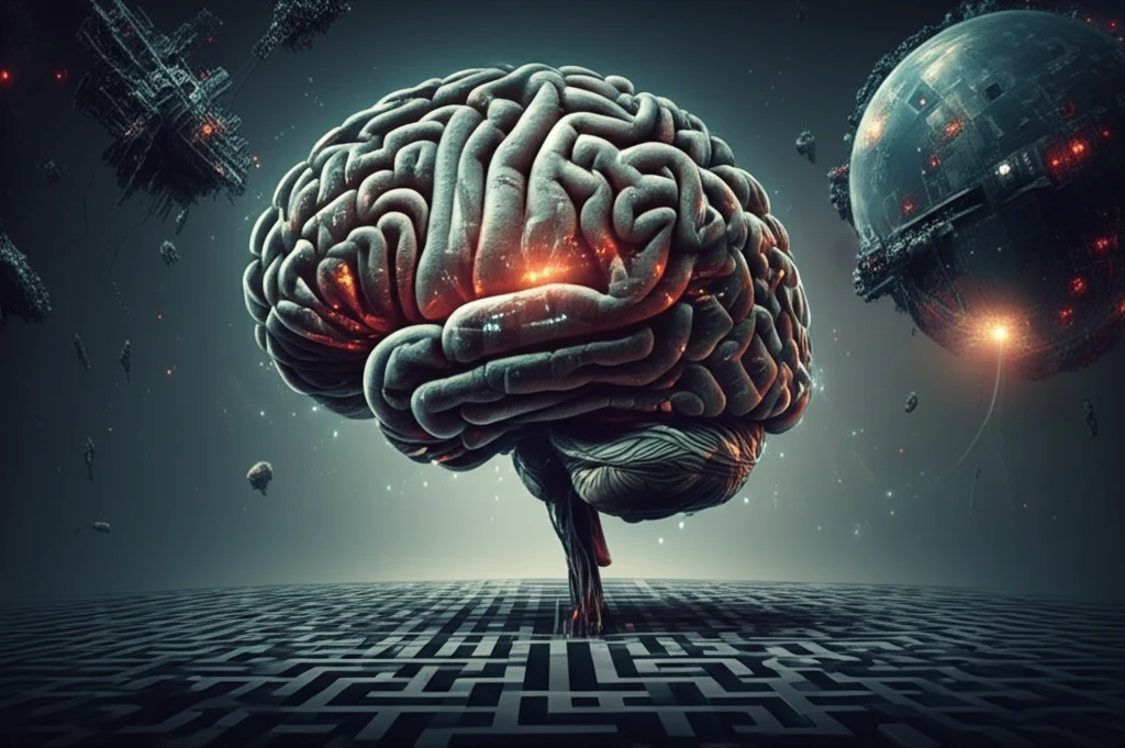 AI agents navigating a brain-shaped maze, representing the complexities of replicating human decision-making.