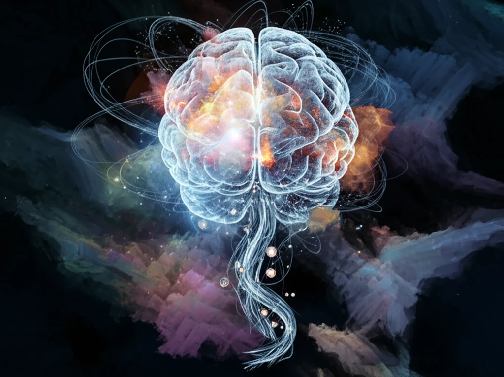 Surreal illustration of a brain surrounded by pollen, symbolizing enhanced creativity.