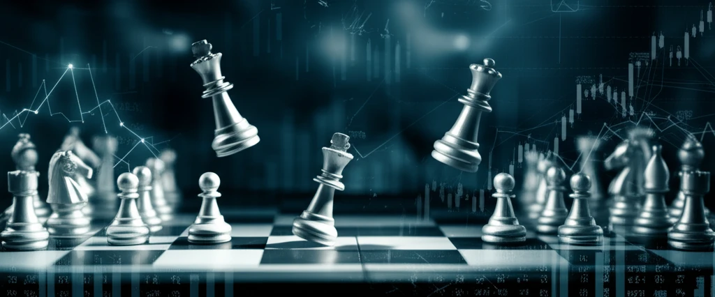 Chessboard with balanced pieces representing Nash Equilibrium