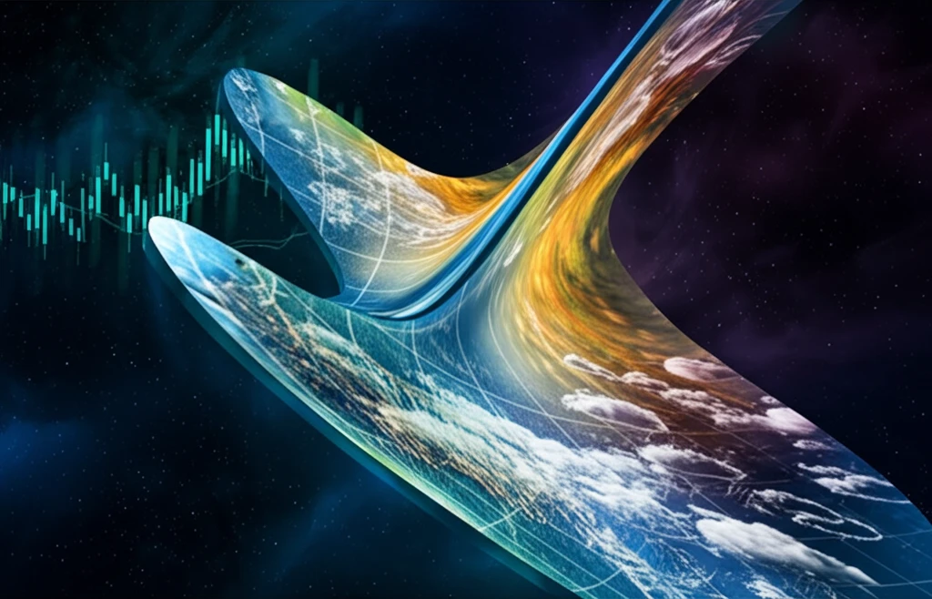 A surreal illustration of a financial graph transforming into a weather map, symbolizing economic forecasting.