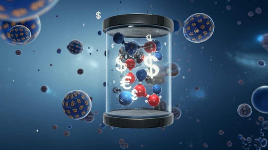 Surreal illustration of monetary entropy with gas molecules and currency symbols.