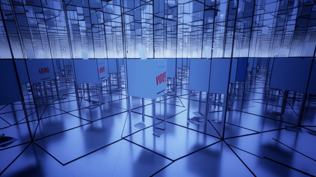 Surreal illustration of a voting booth in a hall of mirrors, symbolizing the complexities and paradoxes of voting systems.